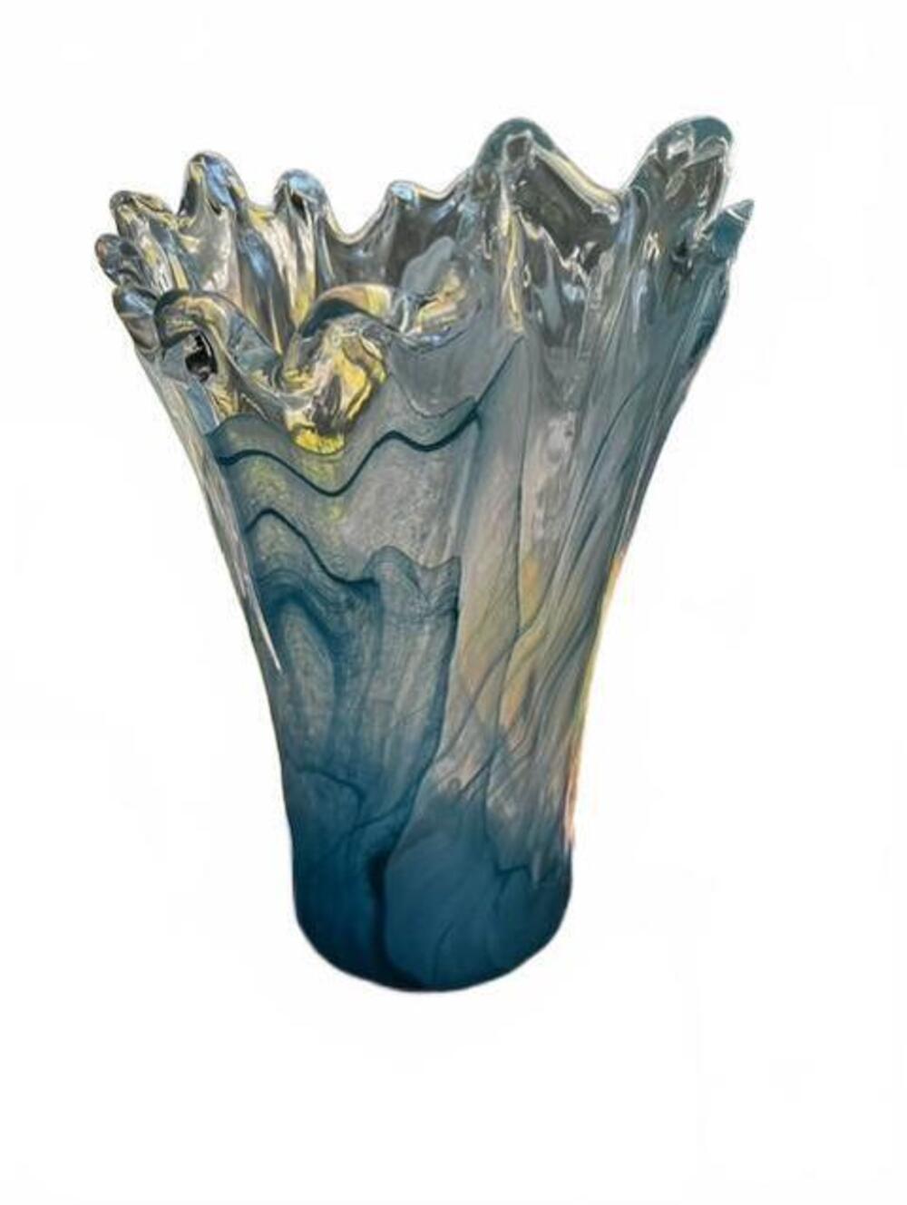 Vintage 1960s Ca' dei Vetrai Murano Glass Vase - 11.5" Blue Sommerso
